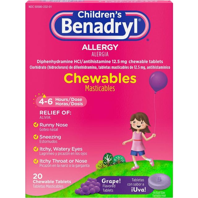 Benadryl Children's Allergy Chewables Grape Flavor 20 Chewable Tablets