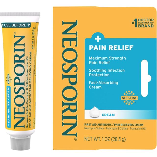 Neosporin + Maximum-Strength Pain Relief Dual Action Cream, First Aid Topical Antibiotic & Analgesic Cream for Wound Care of Minor Cuts 1 oz