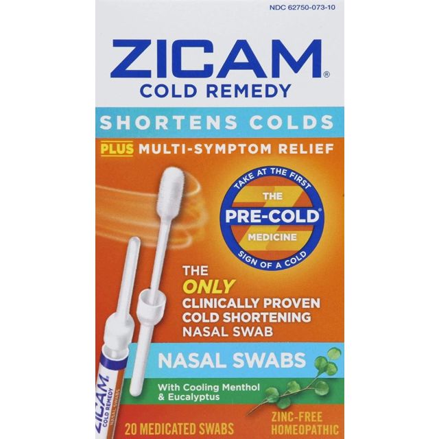 Zicam Cold Remedy Cold Shortening Medicated Nasal Swabs Zinc-Free 20ct