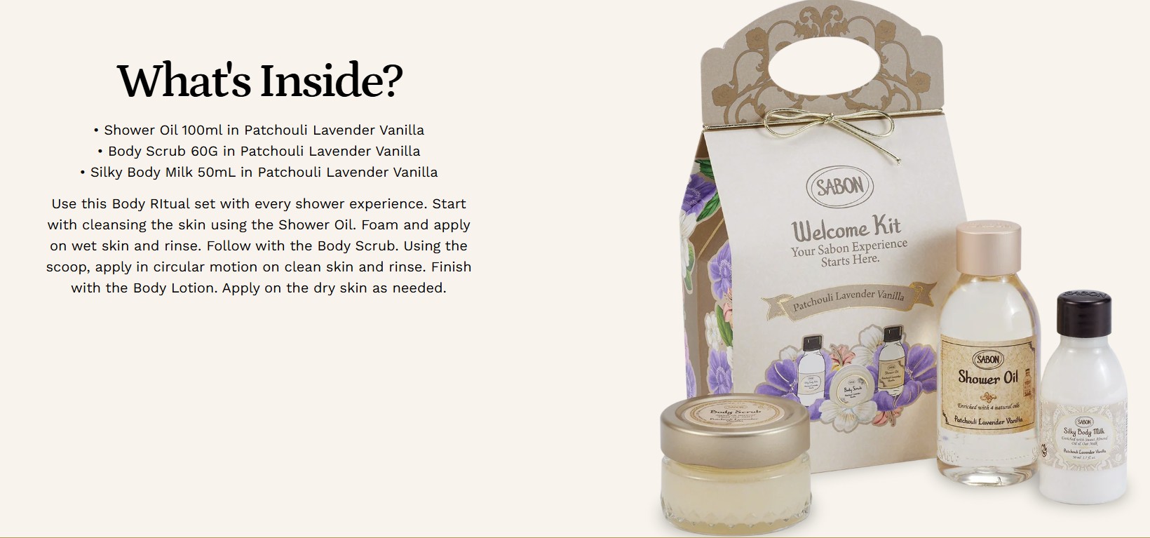 Discovery Body Ritual Kit Patchouli Lavender Vanilla inside