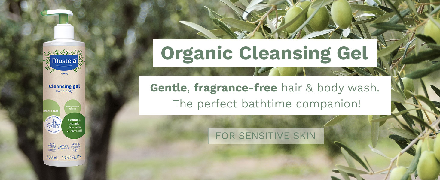 Mustela Certified Organic Cleansing Gel 400mL gentle hair and body wash